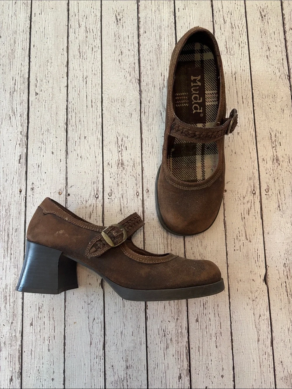 Mudd Brown Scramble Mary Jane Block Heel with Buckle Strap